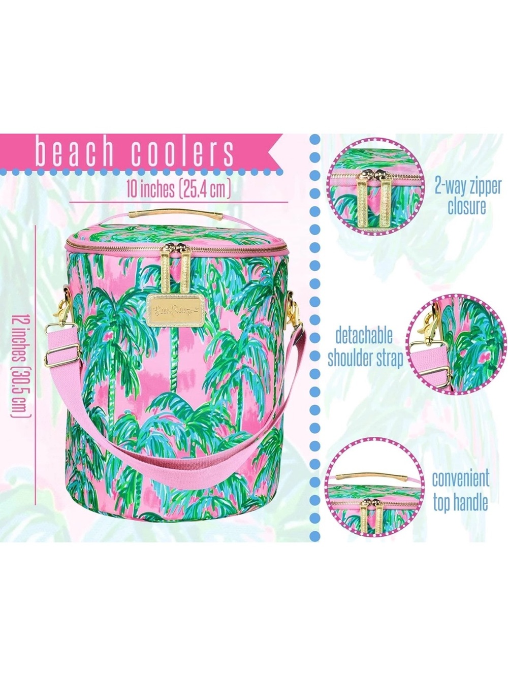 NWT Lilly Pulitzer Beach Cooler Bag in Suite Views Palm Print pink & green - Picture 11 of 11
